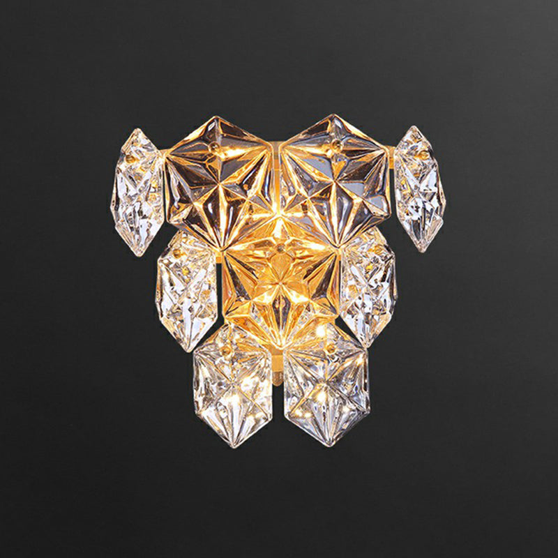 Clear Glass Hexagon Wall Light Postmodern Gold Finish Sconce Lighting Fixture for Bedroom