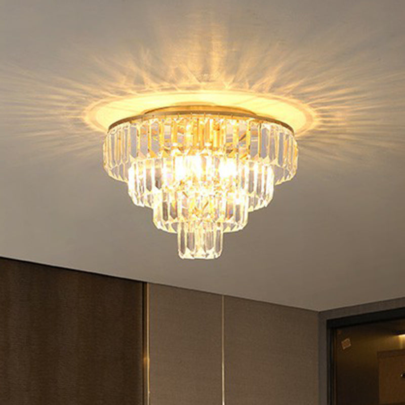 Crystal Tiered Tapered Ceiling Flush Light Postmodern Clear Flush Mount Halterung für Schlafzimmer