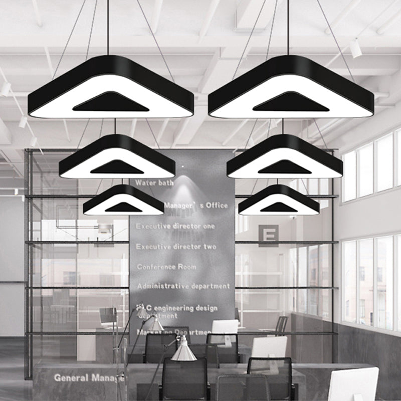 18"/23.5"/31.5" Wide Triangle Pendant Lamp Metal Led White/Black Hanging Ceiling Light for Office in White Light