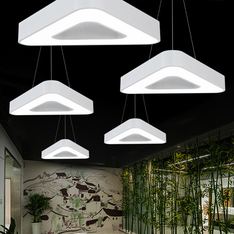 18"/23.5"/31.5" Wide Triangle Pendant Lamp Metal Led White/Black Hanging Ceiling Light for Office in White Light