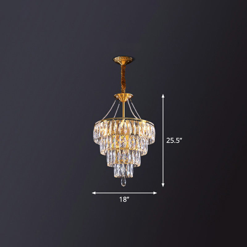 Minimalistische luxuriöse konische Suspension Lichtkristall 6 Lichter Schlafzimmer Kronleuchter in Gold