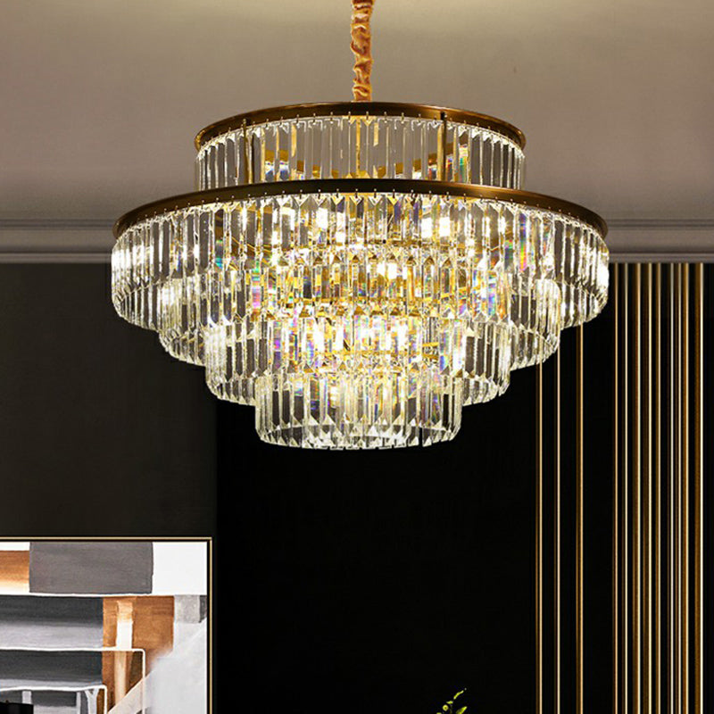 Circular Suspension Pendant Light Modern Crystal Prism Clear Chandelier for Living Room