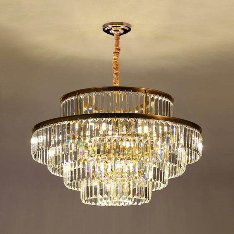 Circular Suspension Pendant Light Modern Crystal Prism Clear Chandelier for Living Room