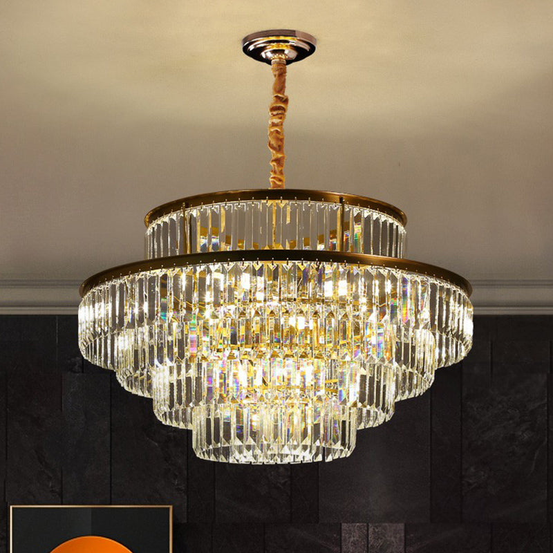 Circular Suspension Pendant Light Modern Crystal Prism Clear Chandelier for Living Room