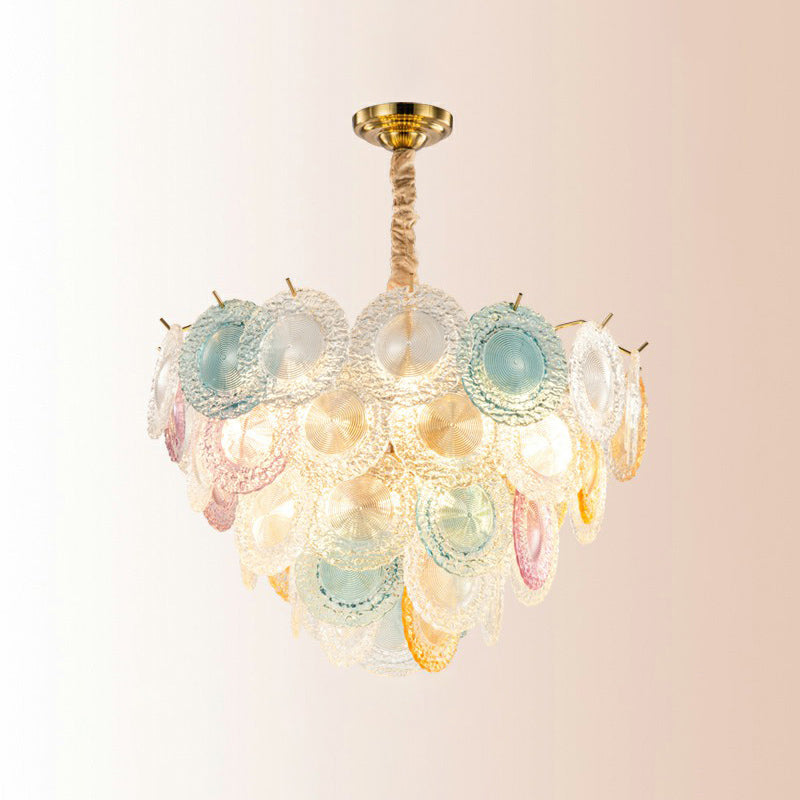 Multi-Colored Glass Discs Chandelier Modern Stylish 10-Light Pendant Ceiling Light for Bedroom