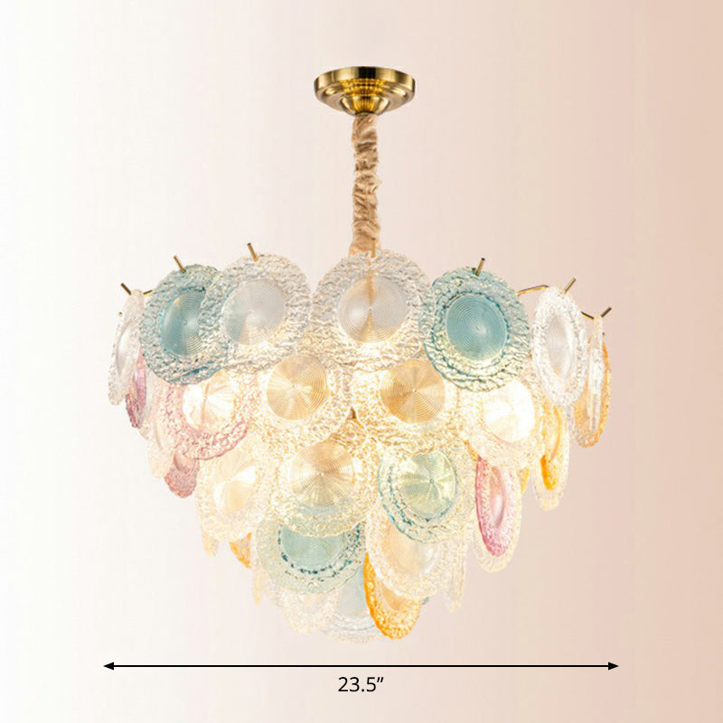 Multi-Colored Glass Discs Chandelier Modern Stylish 10-Light Pendant Ceiling Light for Bedroom