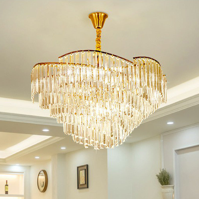 Gold Finish Conical Suspension Light Minimalism Prismatic Crystal Chandelier for Living Room