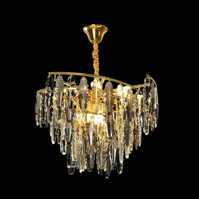 Postmodern Leaf Shaped Chandelier Smoke Grey Crystal 10-Light Living Room Suspension Light