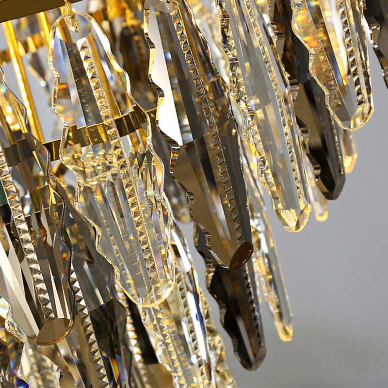 Postmodern Leaf Shaped Chandelier Smoke Grey Crystal 10-Light Living Room Suspension Light