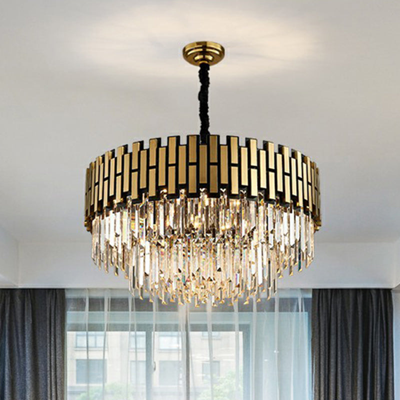 Gold Finish Round Hanging Ceiling Light Postmodern Crystal Rods Chandelier Pendant for Living Room