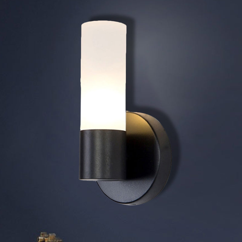 Cilinder Witglas SCONCE LAMP Modernist 1 Licht Zwarte LED Wall Monted Light Fixture