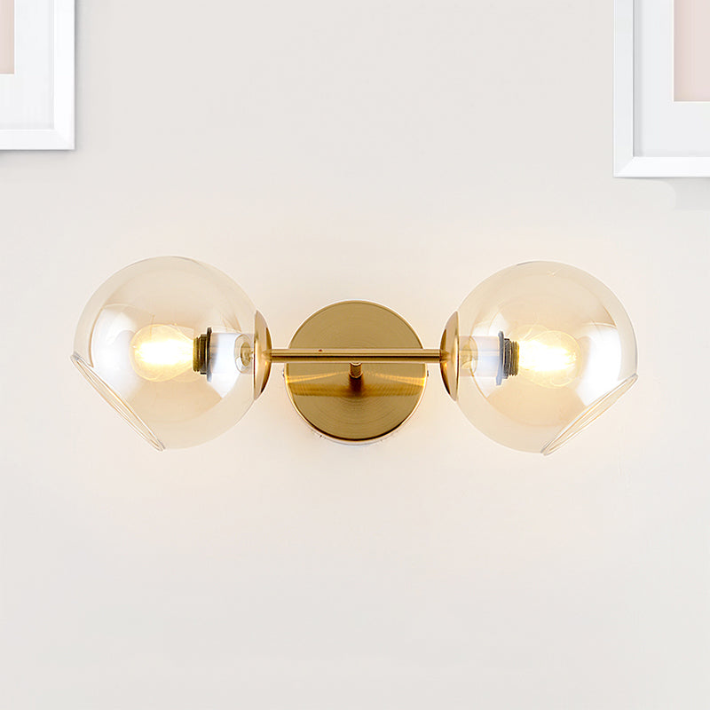 Modernist 2 Lights Wall Lamp with Clear Glass Shade Gold Spherical Wall Mount Light Fixture