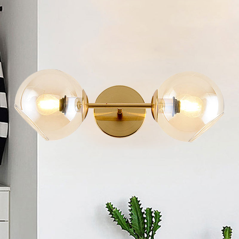 Modernist 2 Lights Wall Lamp with Clear Glass Shade Gold Spherical Wall Mount Light Fixture