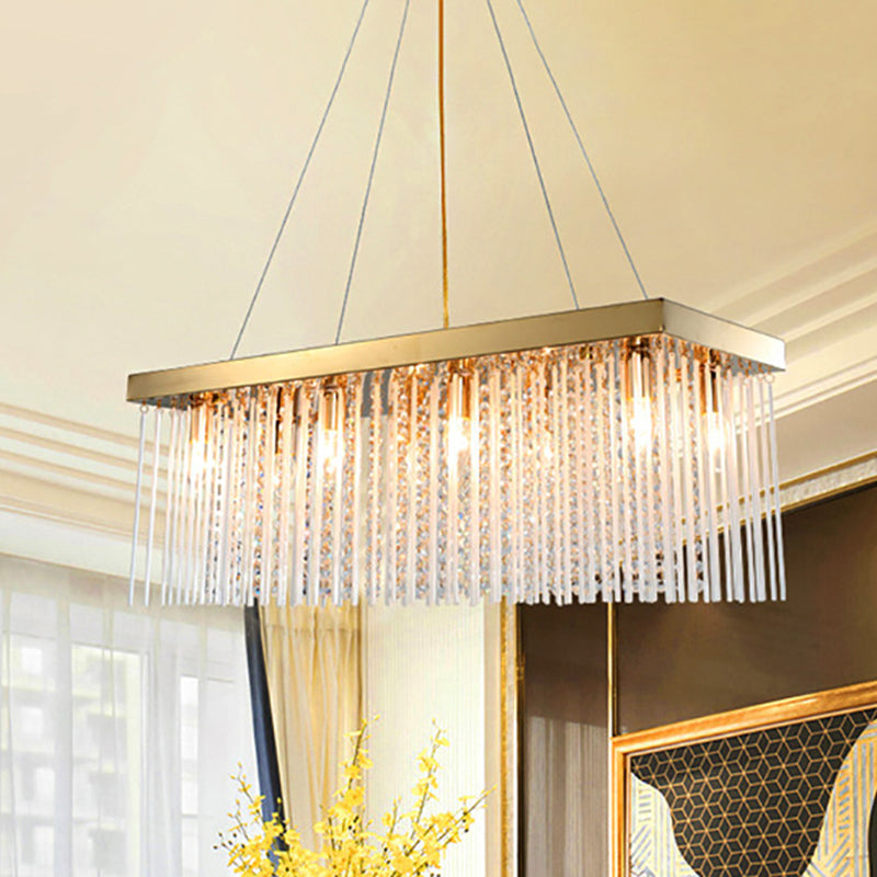 Contemporary Rectangular Pendant Ceiling Light Crystal Accent Gold LED Ceiling Chandelier, 23.5"/31.5"/39" Wide
