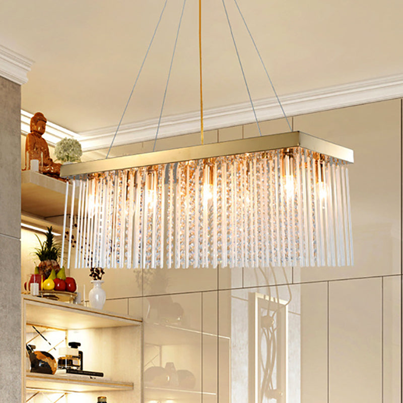 Contemporary Rectangular Pendant Ceiling Light Crystal Accent Gold LED Ceiling Chandelier, 23.5"/31.5"/39" Wide