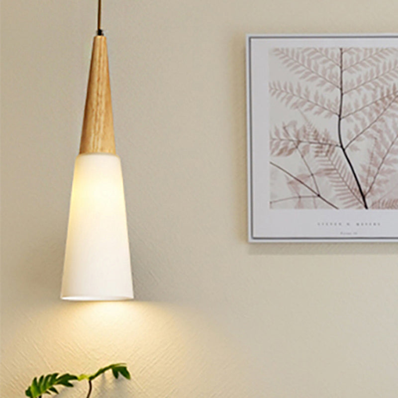 Opal Glass Slim Cone Hanging Light Corridor Simple Style Pendant Lamp in White