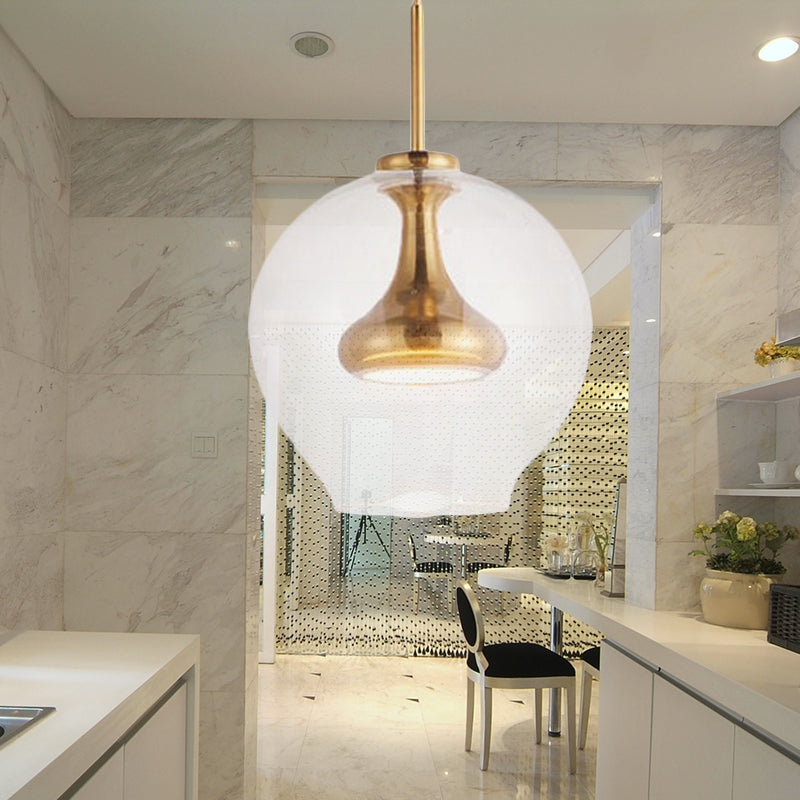 Esfera de vidrio transparente Luz contemporánea 1 Lámpara ligera/dorada/lámpara colgante de LED de oro rosa en blanco/luz cálida