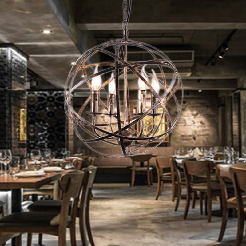 Metal Silver Pendant Lamp Candle-Style 4 Lights Classic Chandelier Light Fixture for Dining Room