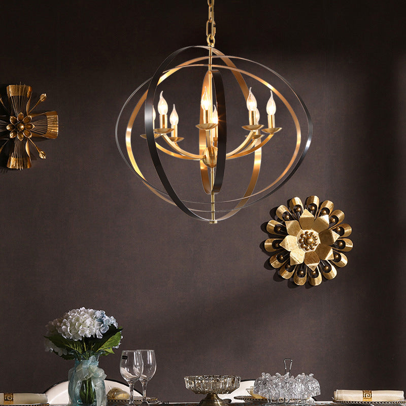 8 Lights Pendant Light Classic Candle Metal Hanging Chandelier in Gold for Living Room with Ring