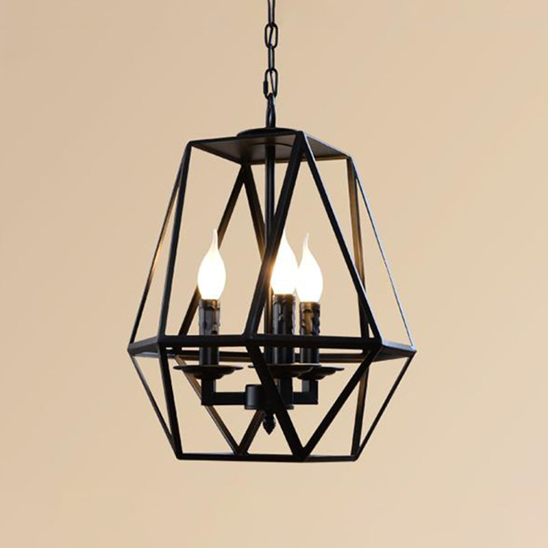 Schwarz geometrische Kronleuchterlampe Traditionelles Metall 3/4 Leicht Wohnzimmer hängen Licht