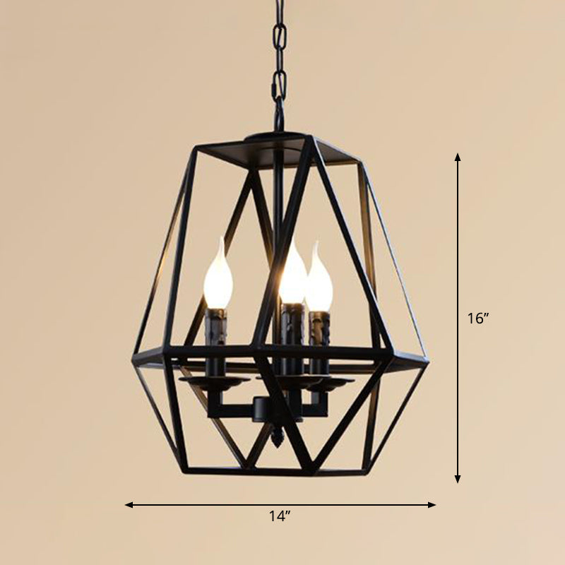Schwarz geometrische Kronleuchterlampe Traditionelles Metall 3/4 Leicht Wohnzimmer hängen Licht