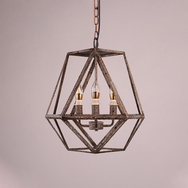 Rust Geometric Pendant Lighting Classic Metal 3 Lights Dining Room Chandelier with Candle Shade