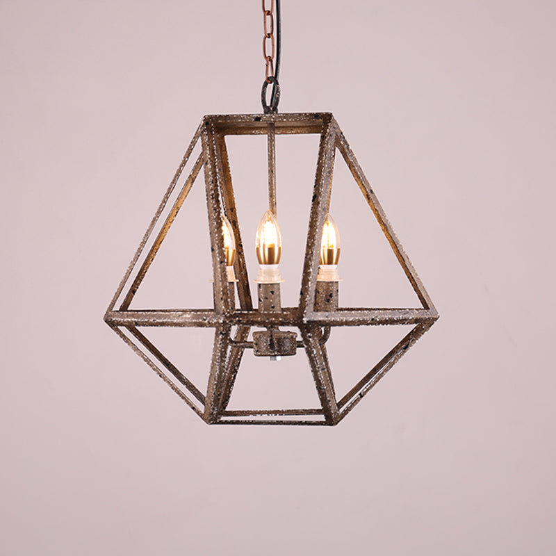 Rust Geometric Pendant Lighting Classic Metal 3 Lights Dining Room Chandelier with Candle Shade