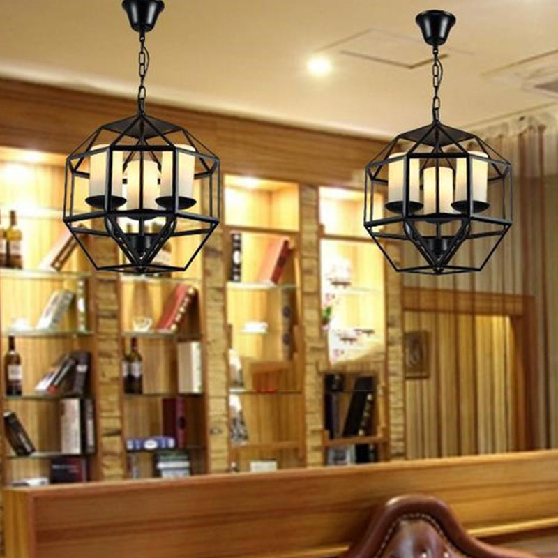 Metal Geometric Hanging Chandelier Traditional 3 Lights Living Room Pendant Light in Black with/without Shade