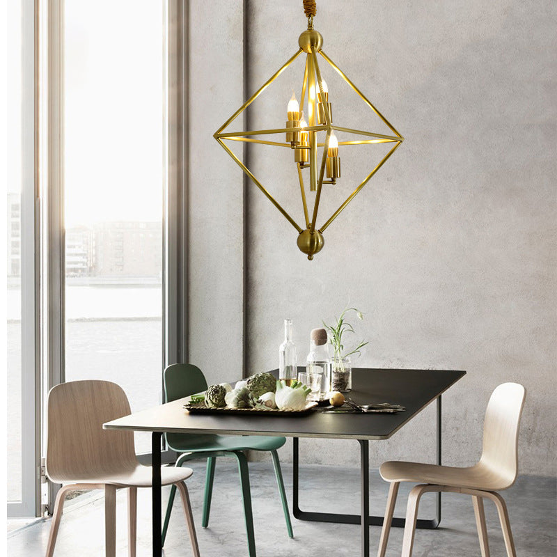 Metal Gold Pendant Lamp Candle-Style 4 Lights Classic Chandelier Light Fixture for Living Room