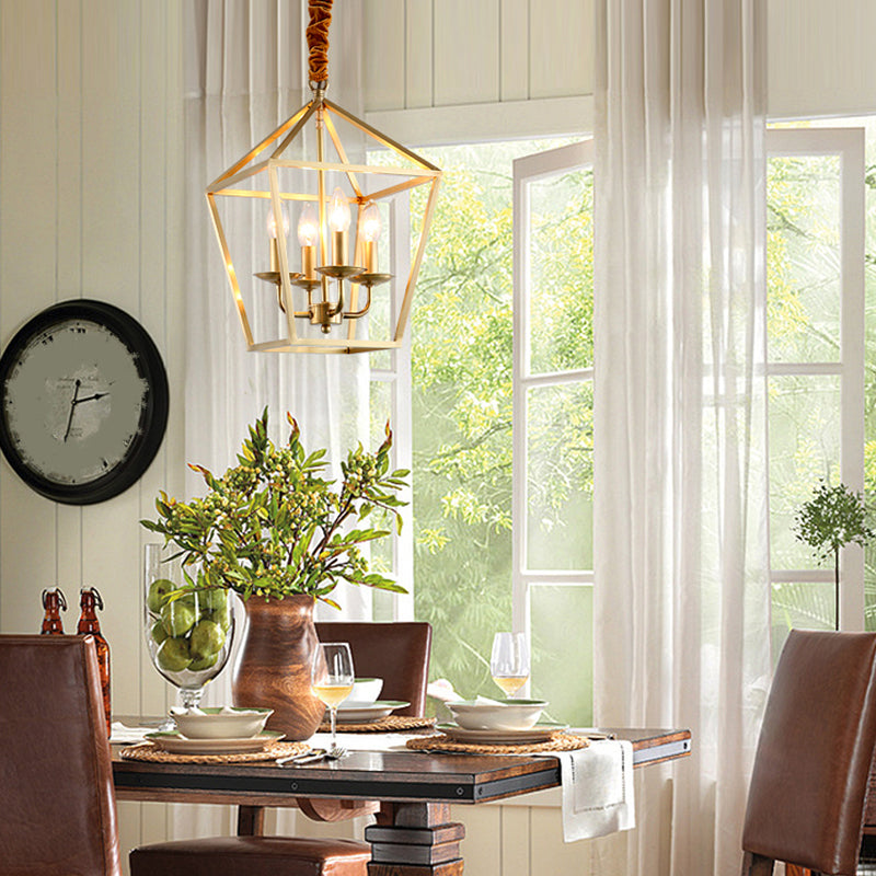 4 Bulbs Ceiling Lamp with Geometric Shade Metal Traditional Dining Room Chandelier Pendant Light in Gold