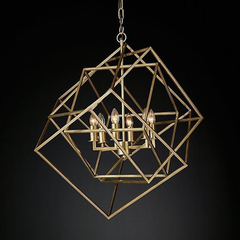 Geometric Metal Chandelier Light Traditional 6 Lights Living Room Pendant Lighting in Brass/Chrome