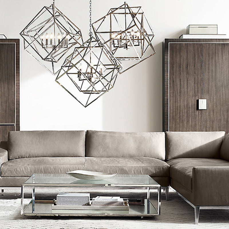 Geometric Metal Chandelier Light Traditional 6 Lights Living Room Pendant Lighting in Brass/Chrome