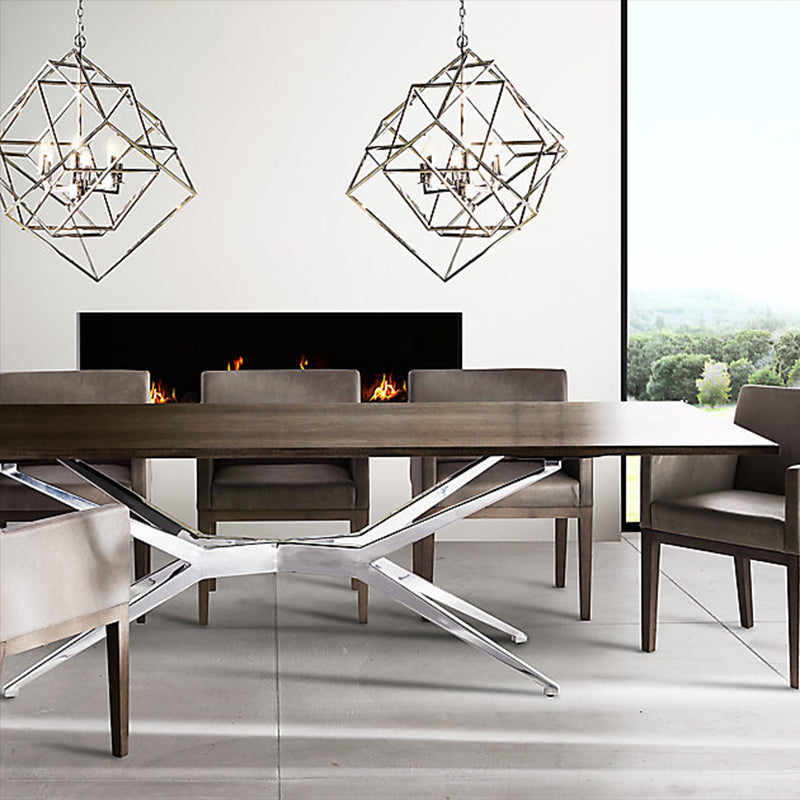 Geometric Metal Chandelier Light Traditional 6 Lights Living Room Pendant Lighting in Brass/Chrome