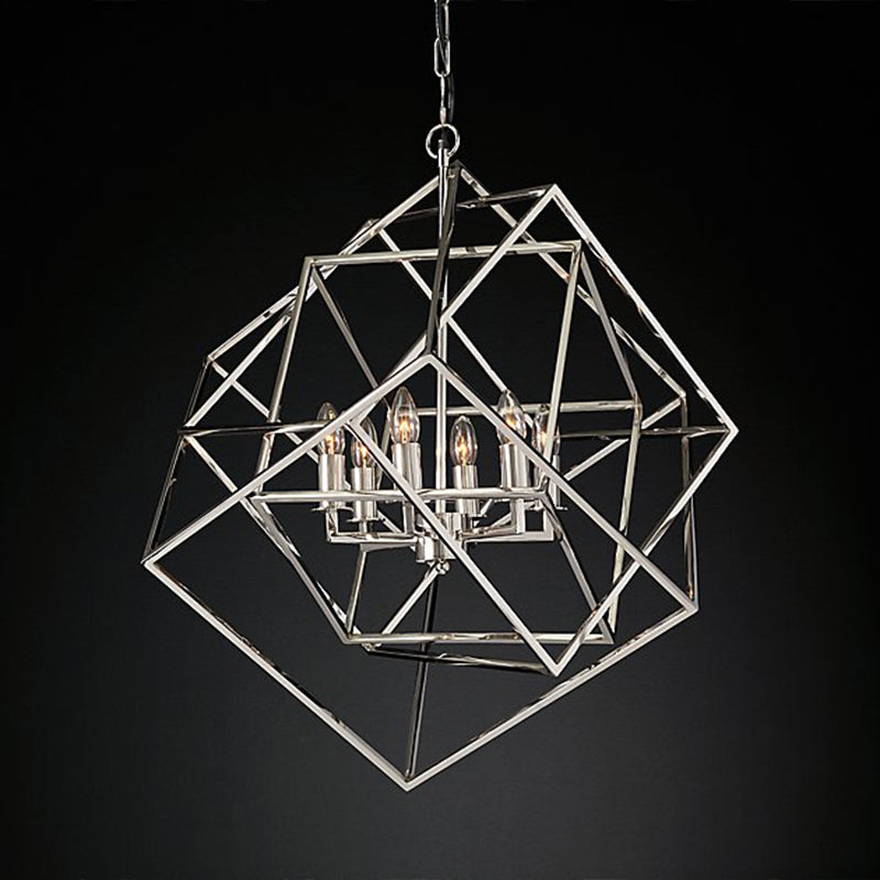 Geometric Metal Chandelier Light Traditional 6 Lights Living Room Pendant Lighting in Brass/Chrome