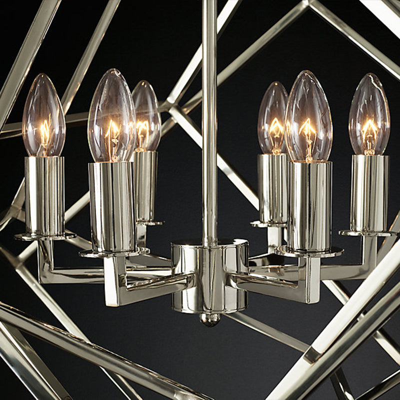 Geometric Metal Chandelier Light Traditional 6 Lights Living Room Pendant Lighting in Brass/Chrome