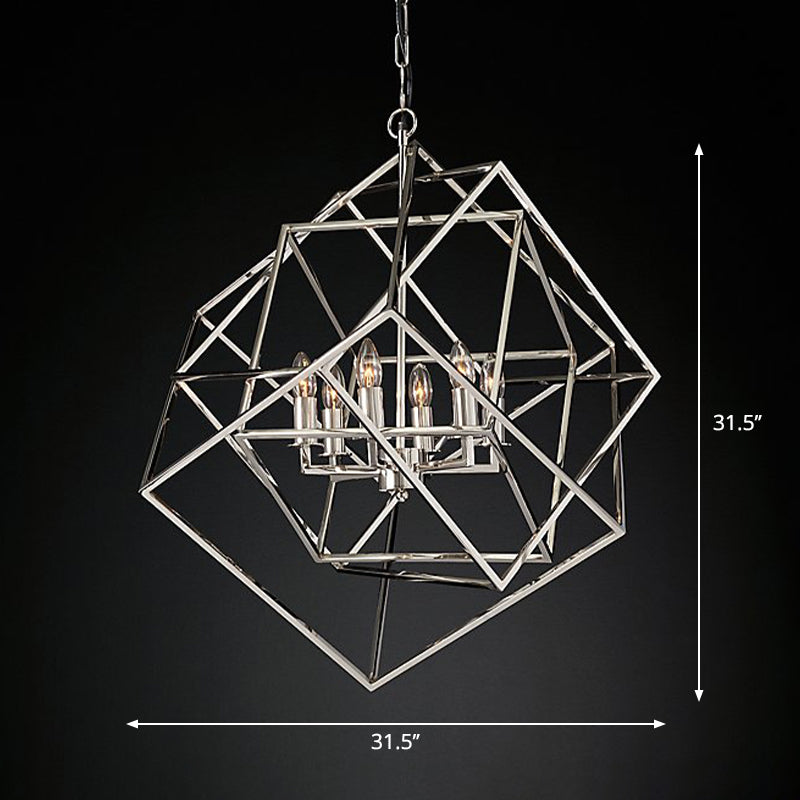 Geometric Metal Chandelier Light Traditional 6 Lights Living Room Pendant Lighting in Brass/Chrome