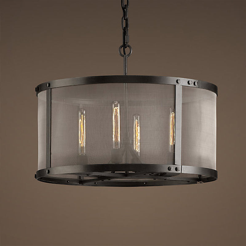 Trommel Esstisch Suspension Light Warehouse Metall 4/8 Lichter Schwarzer Kronleuchter Anhänger mit Netzbildschirm