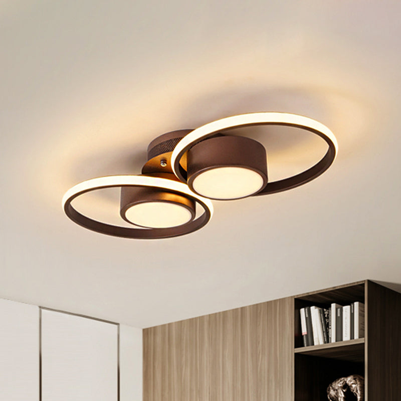 Modernism 2/4/6 Lights LED Ceiling Flush Mount Light with Acrylic Shade Brown Round Ceiling Light Fixture in Warm/White Light