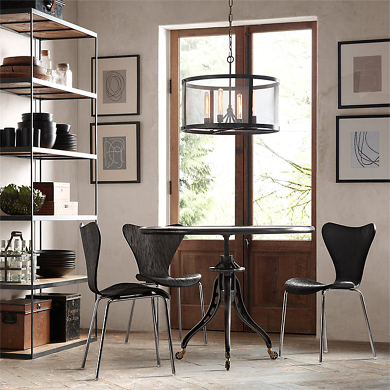 Trommel Esstisch Suspension Light Warehouse Metall 4/8 Lichter Schwarzer Kronleuchter Anhänger mit Netzbildschirm