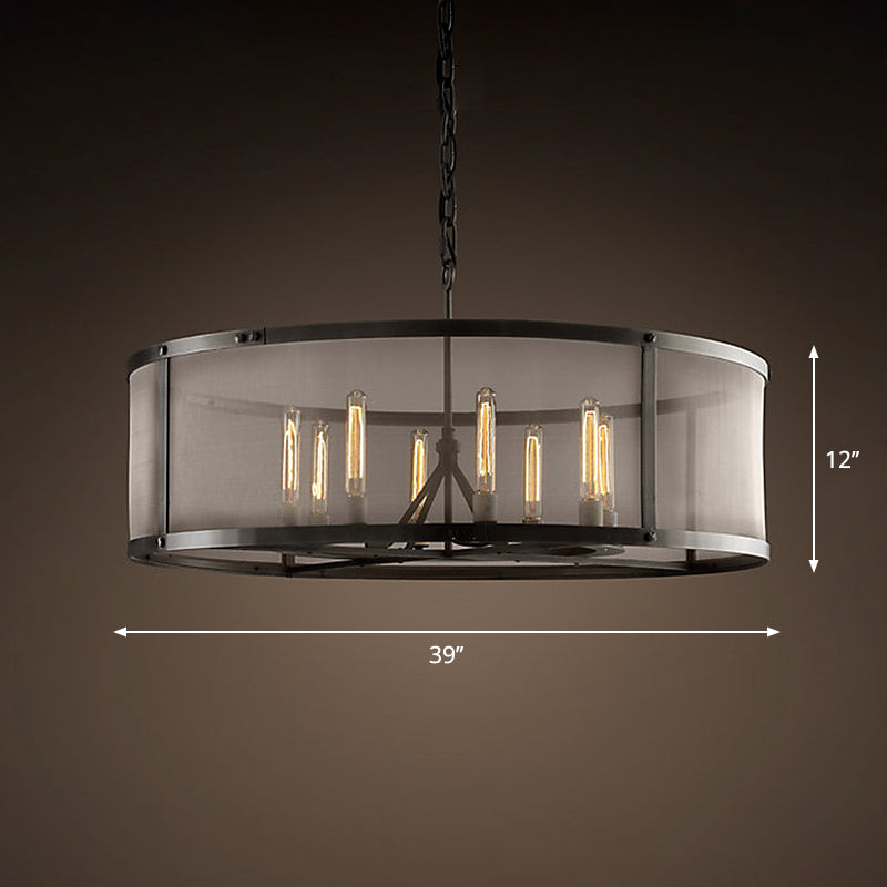 Trommel Esstisch Suspension Light Warehouse Metall 4/8 Lichter Schwarzer Kronleuchter Anhänger mit Netzbildschirm