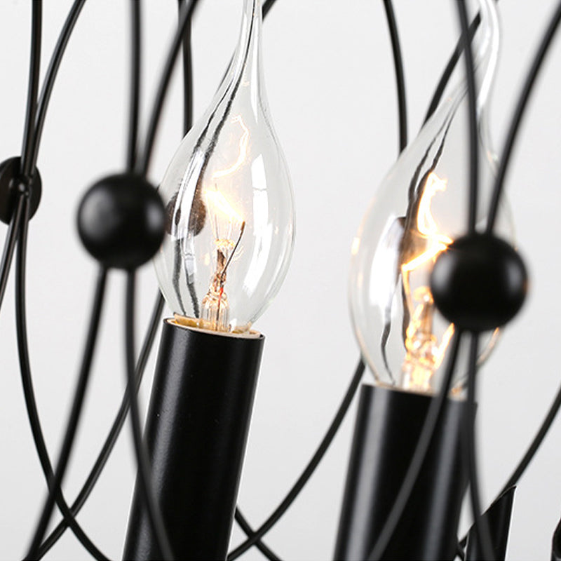 Black Drum Hanging Chandelier Rustic Style Metal 6 Heads Living Room Pendant Ceiling Light with Candle Design