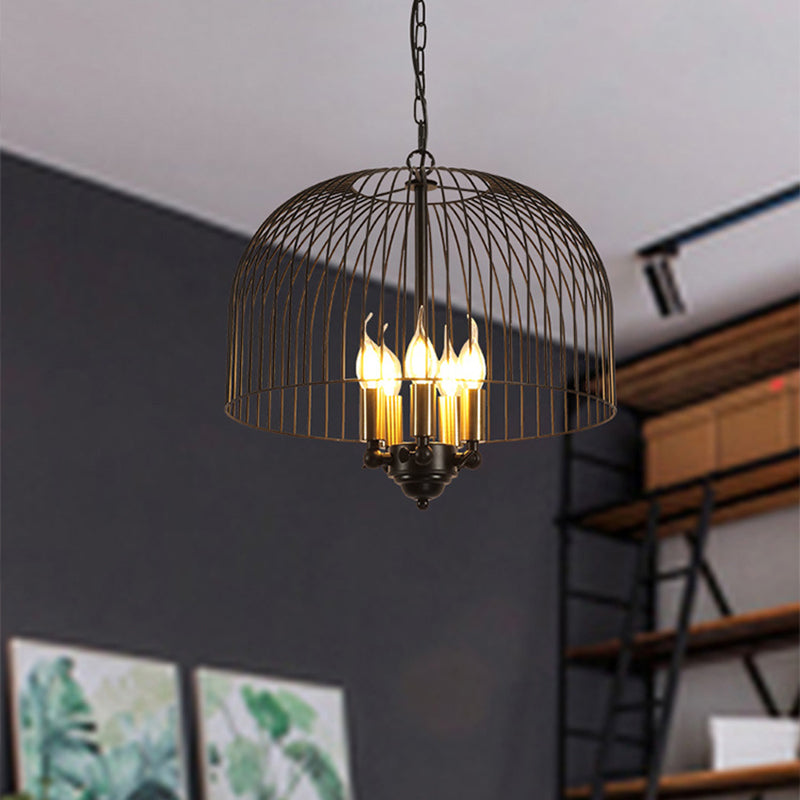Birdcage Dining Room Ceiling Chandelier Classic Metal 5 Lights Black Hanging Fixture