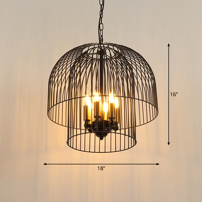 Black 6 Lights Chandelier Light Fixture Traditional Metal Wire Cage Pendant Lamp for Living Room