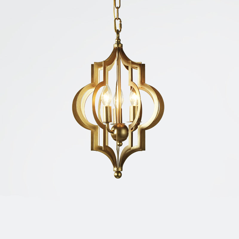 3 lampadine candela lampadario leggero tradizionale cronometro tradizionale in metallo oro sospeso per sala da pranzo con gabbia, largo 12,5 "/28"