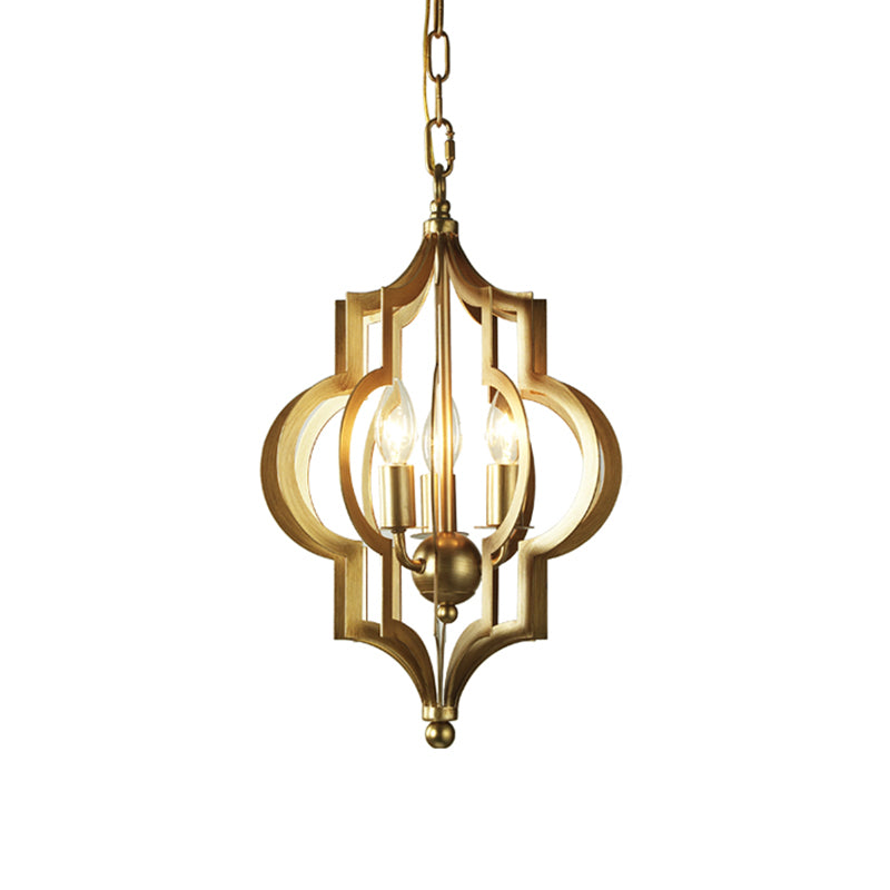 3 Bulbs Candle Chandelier Light Traditional Gold Metal Hanging Ceiling Fixture for Dining Room with Cage, 12.5"/28" Wide