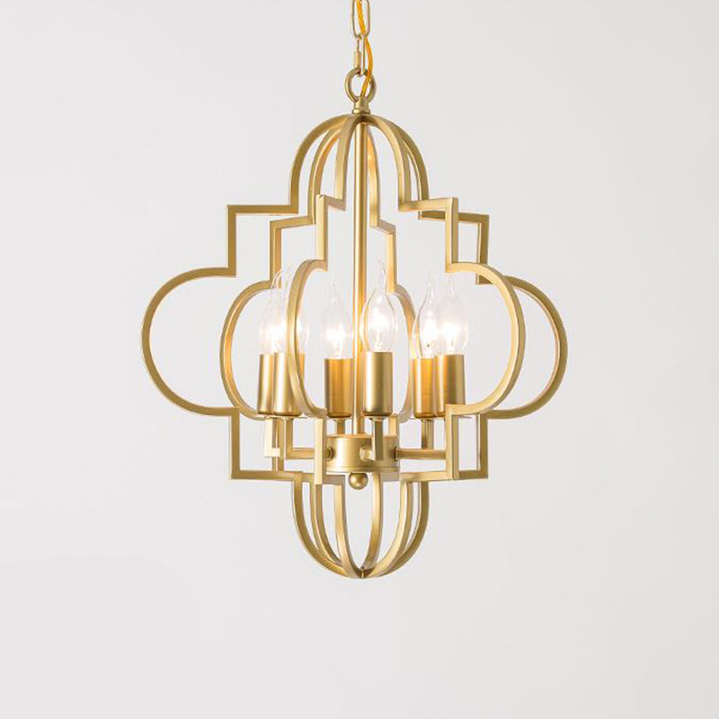Metal Gold Pendant Lamp Candle Shade 6 Lights Classic Chandelier Light Fixture for Bedroom