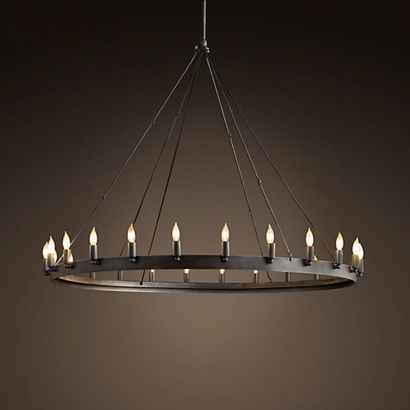 12/18 Lights Circle Chandelier Industrial Black Iron Hanging Lamp Kit with Bare Bulb Design