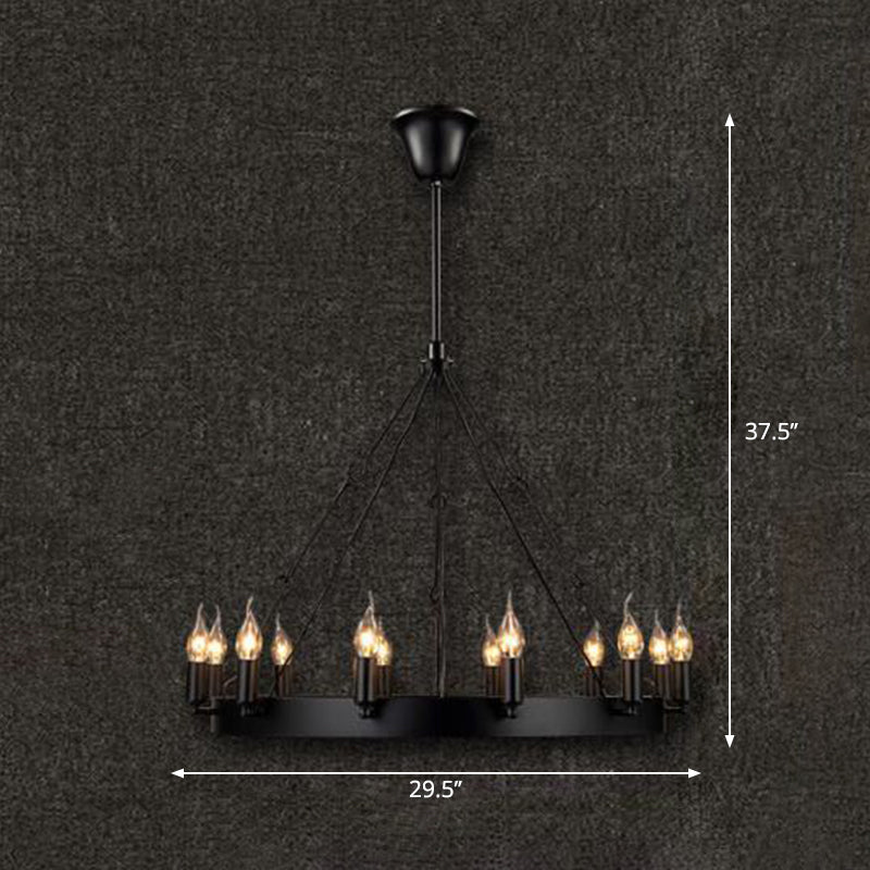 12/18 Lights Circle Chandelier Industrial Black Iron Hanging Lamp Kit with Bare Bulb Design
