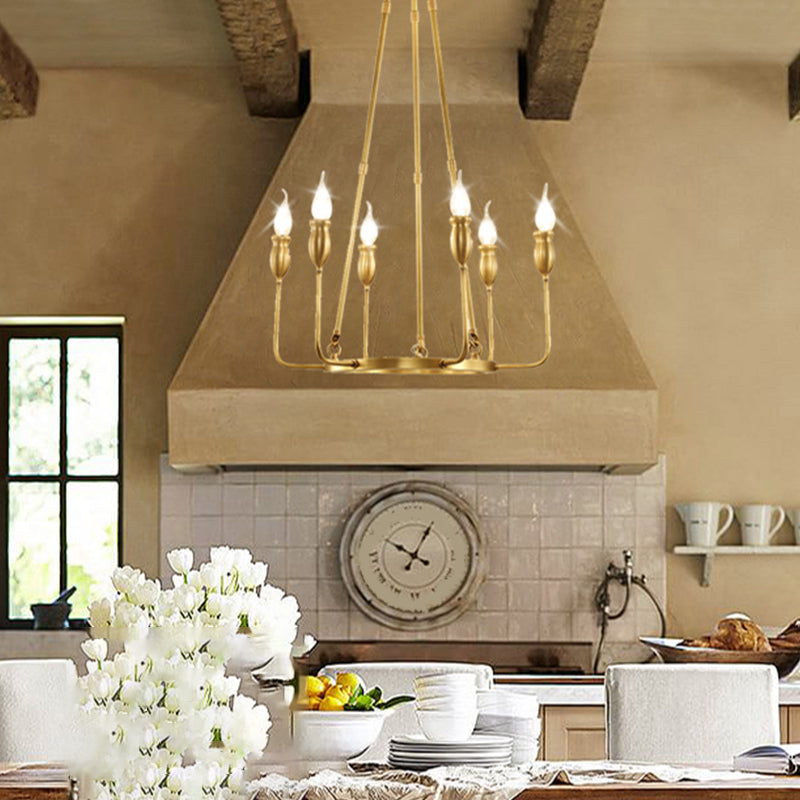 Candlestick Dining Table Suspension Lamp Retro Metal 6/8-Light Gold Chandelier Pendant Light with Adjustable Hanging Rod