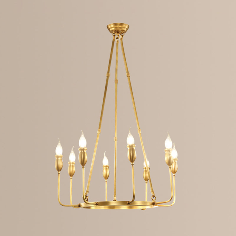 Candlestick Dining Table Suspension Lamp Retro Metal 6/8-Light Gold Chandelier Pendant Light with Adjustable Hanging Rod